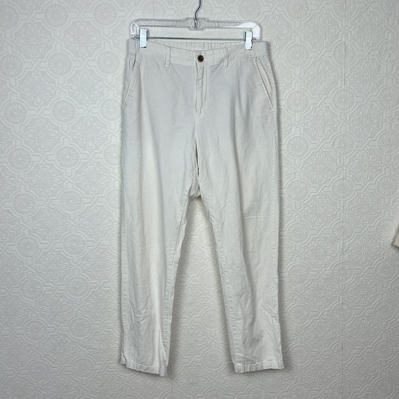 Uniqlo Linen Cotton Relaxed Fit Pants Cream White Drawstring Stretchy Waist - Picture 1 of 5